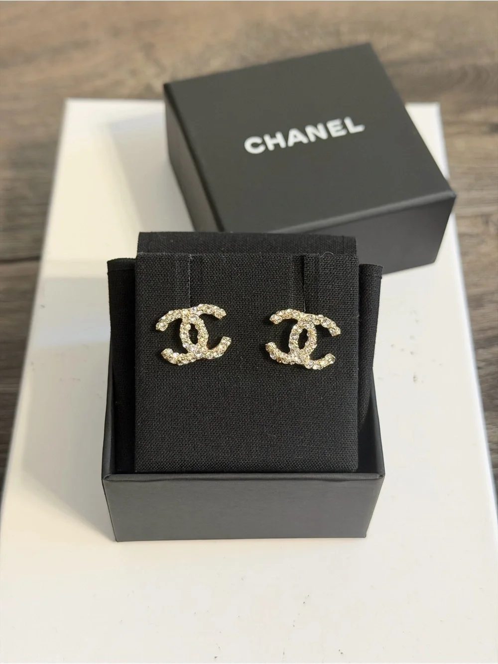 CHANEL Gold Crystal CC Stud Earrings